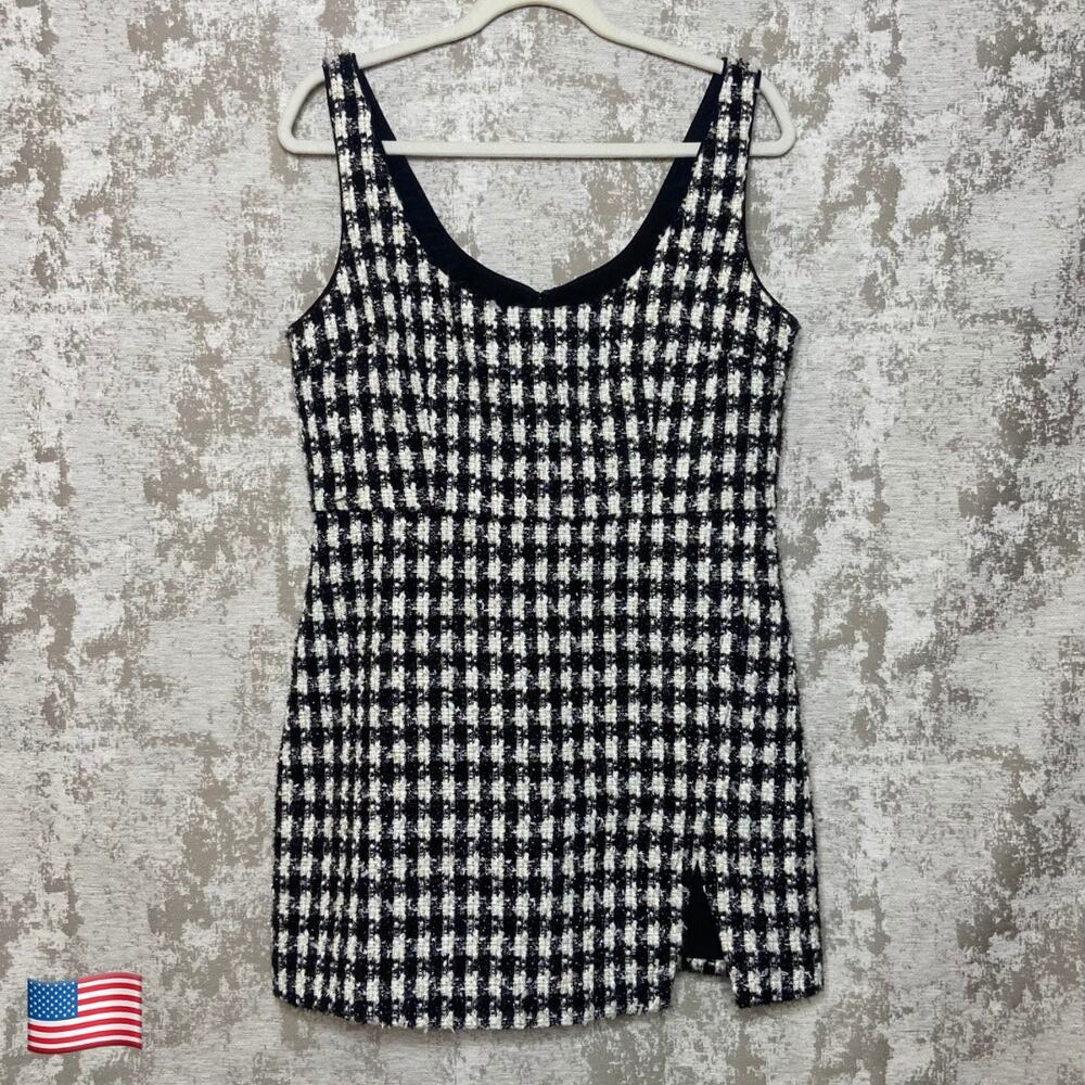 Self-Portrait Autumn/Winter 2023 Check Boucle Mini Dress in Black & White